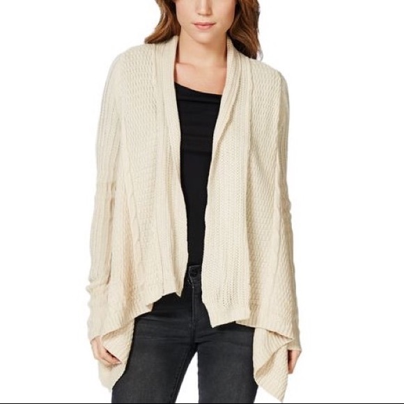 Taupe Drape Front Cable Knit Cardigan - Picture 2 of 8